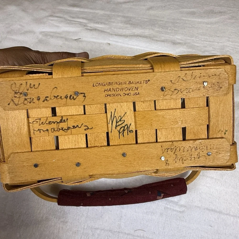Longaberger 1996 Dresden Tour Basket Signed Patriotic Lid Protector USA